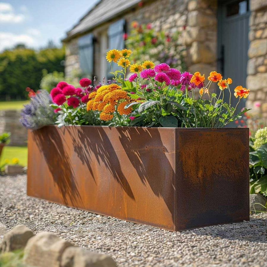 Corten Steel Trough Planter Rust Finish Large Garden Box 100cm