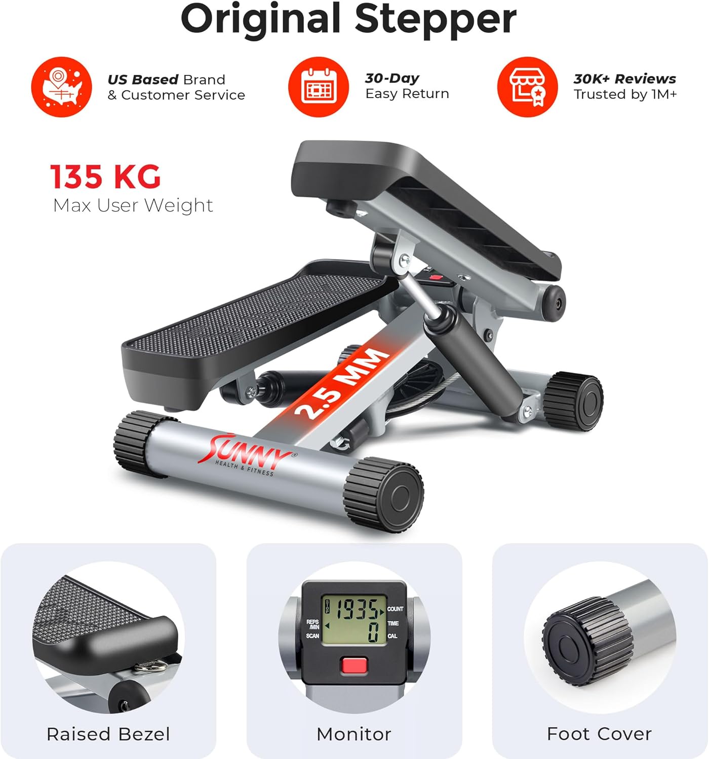 Mini Stair Stepper Cardio Machine Resistance Bands LCD Monitor