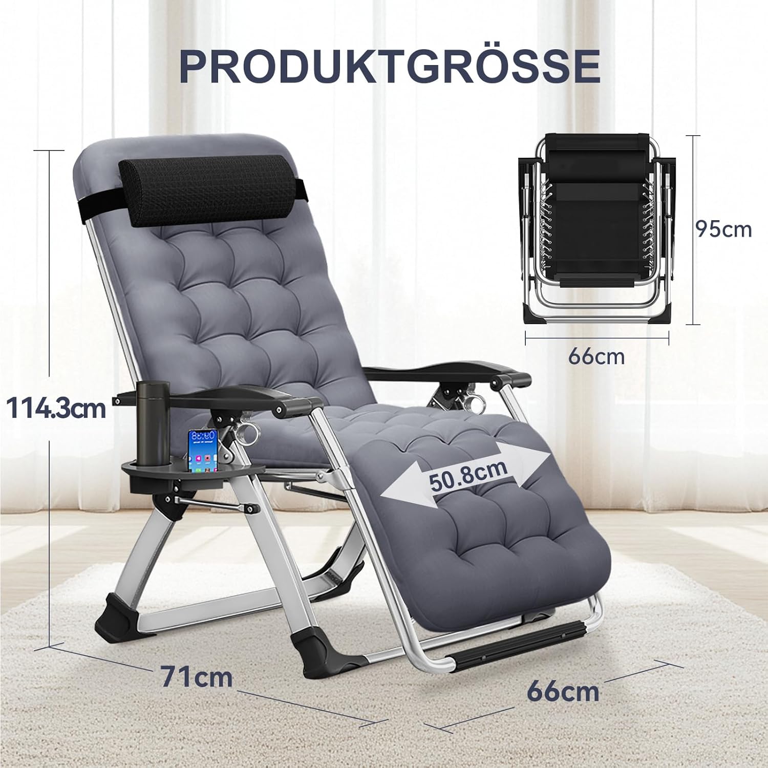 Zero Gravity Folding Recliner Chair Grey 200KG Cushion