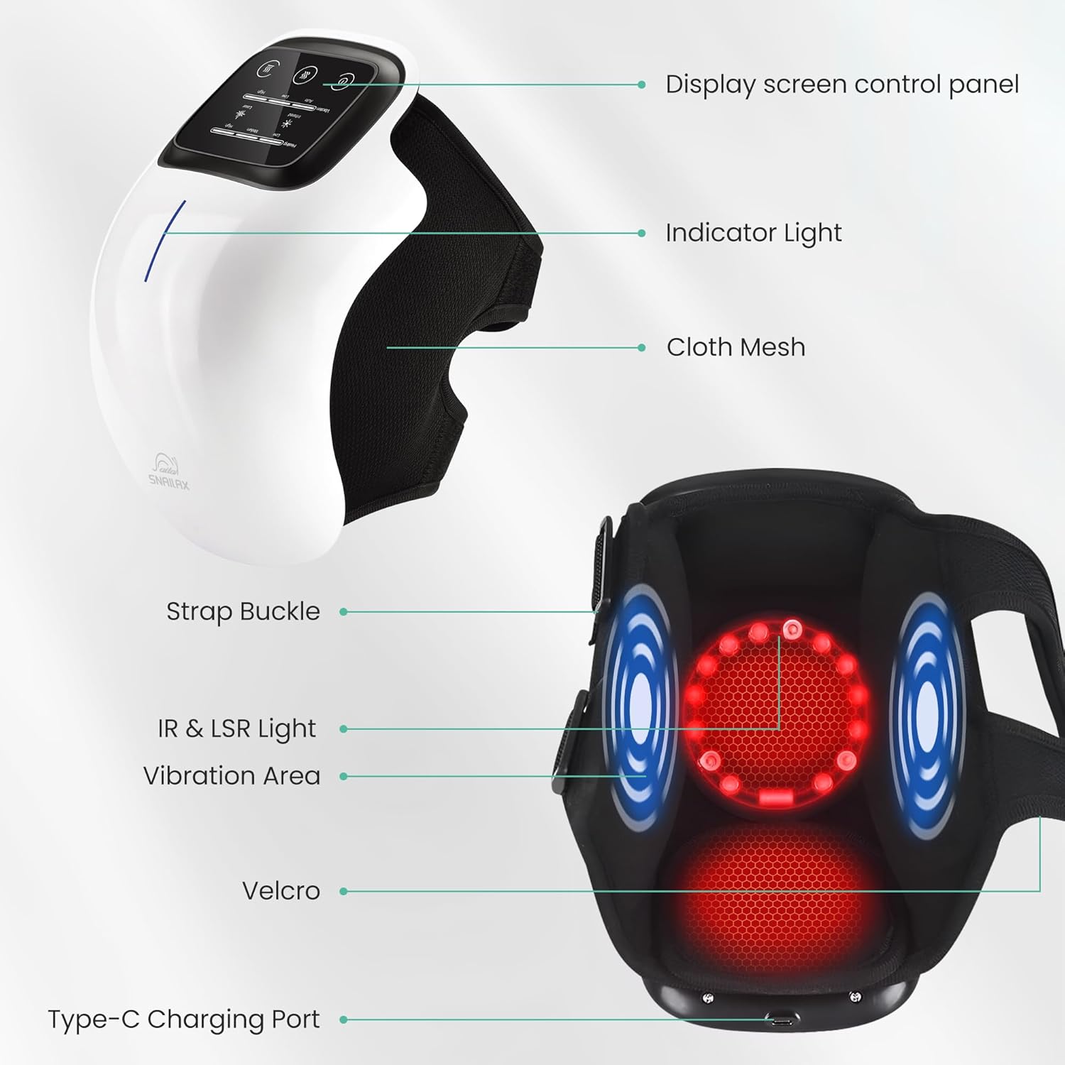 Cordless Knee Massager with Heat Vibration Brace Pain Relief