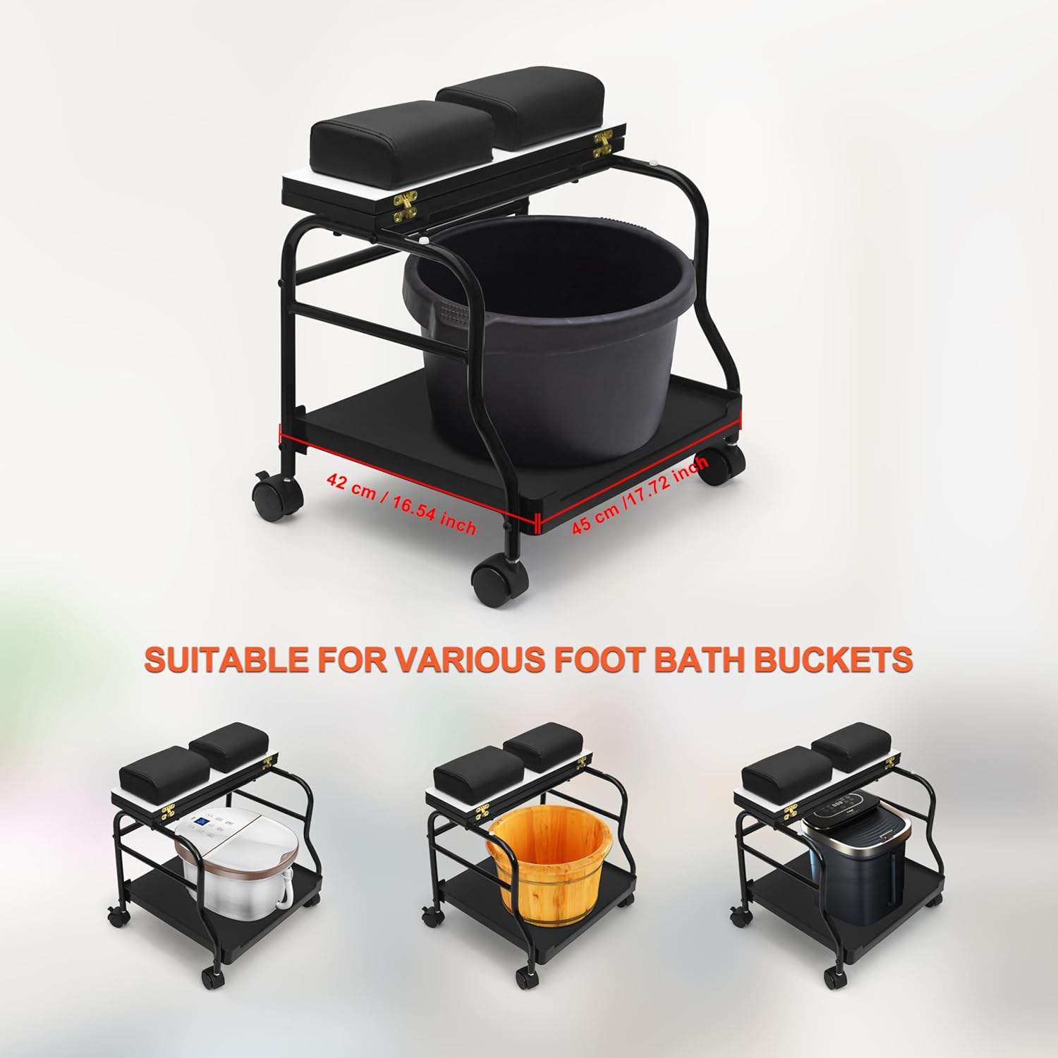 Pedicure Foot Cart Trolley with Wheels Salon Spa Foot Rest Stand