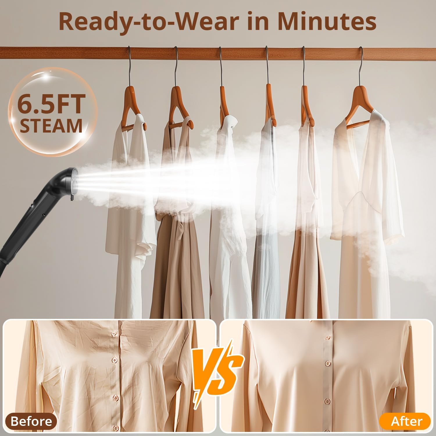 Standing Garment Steamer 1500W 2.5L Fast Heat 30s Clothes