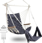 Luxury Hammock Swing Chair with Footrest Headrest 350lb Dark Grey