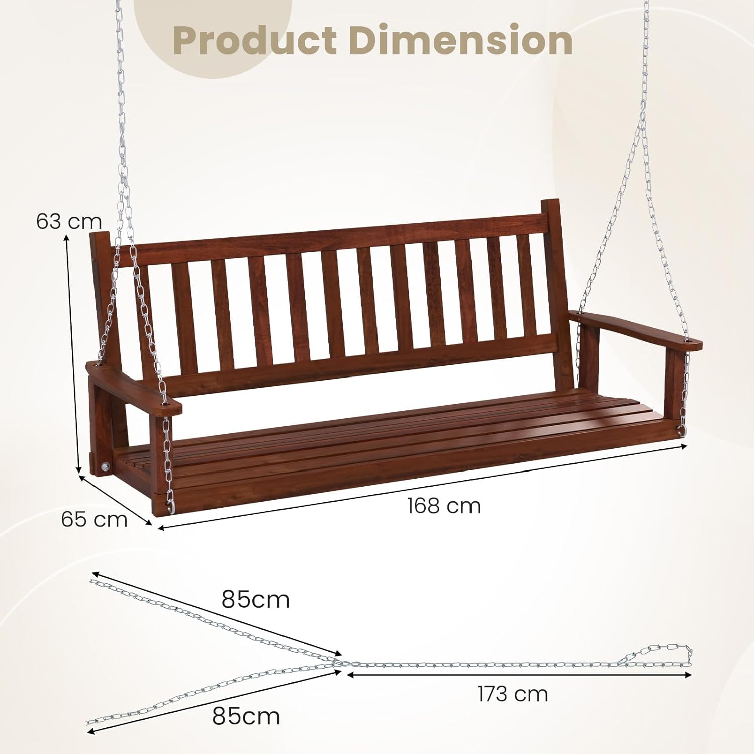 Wooden Porch Swing Bench 2 3 Seater Hanging Chair Brown