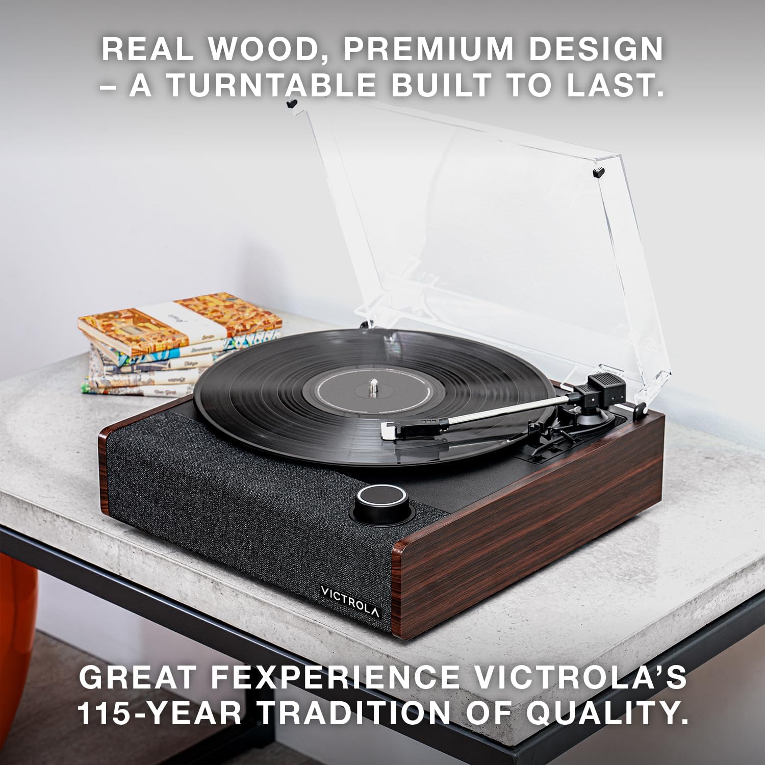 Oak Record Player With Speakers Bluetooth 3 Speed