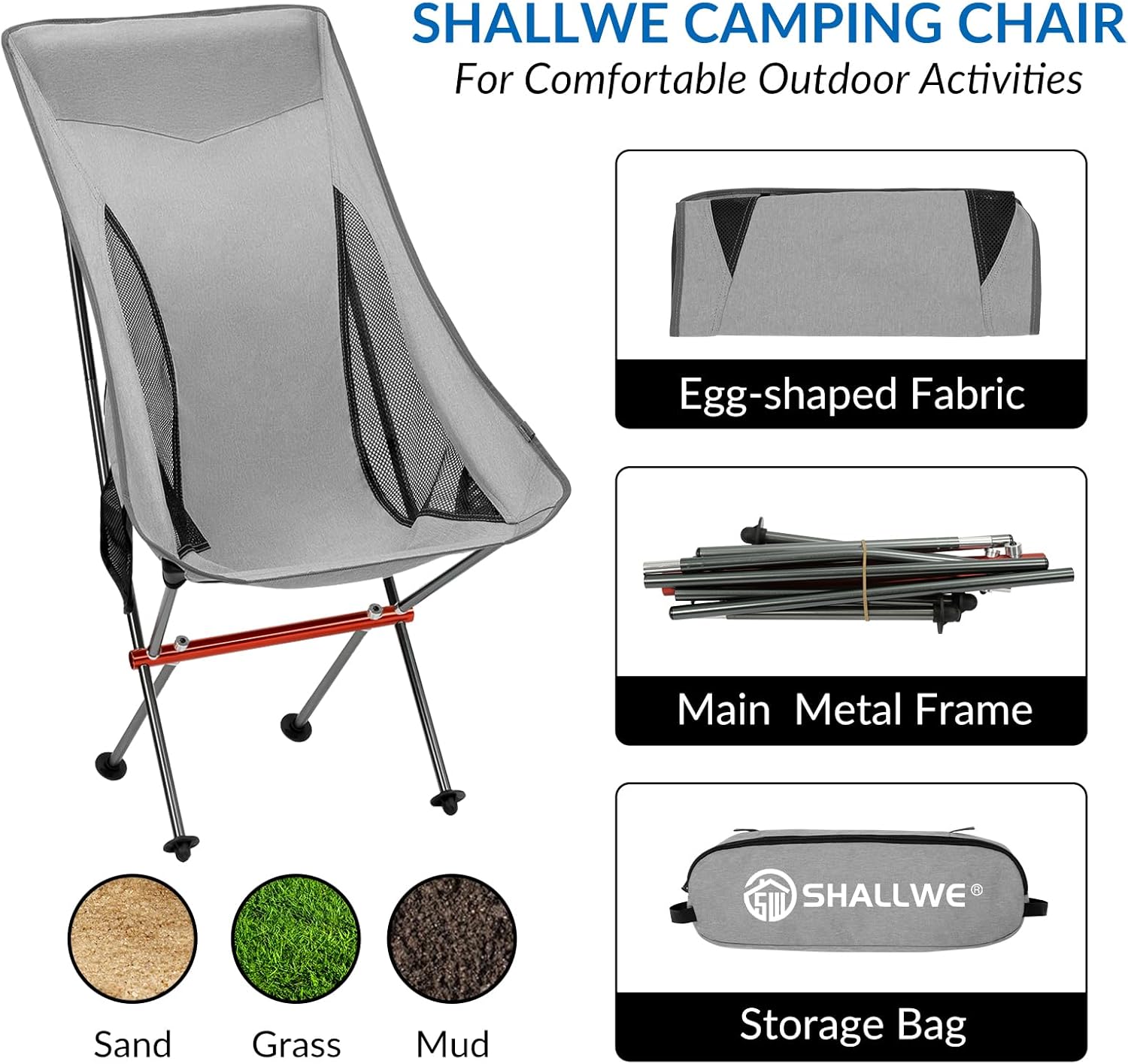 Ultralight High Back Camping Chair Foldable Silver