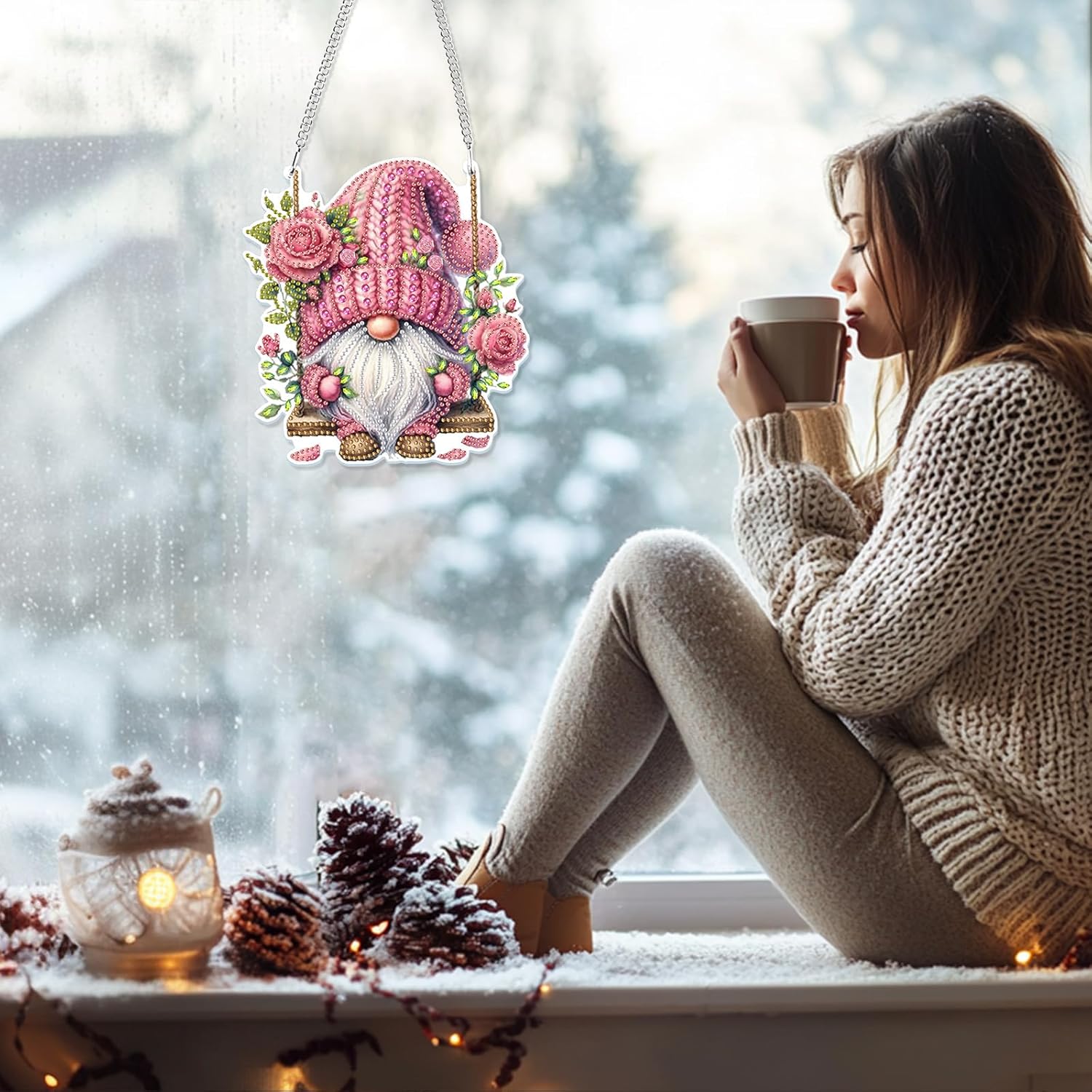 Diamond Painting Gnome Hanging Kit DIY Crystal Window Decor