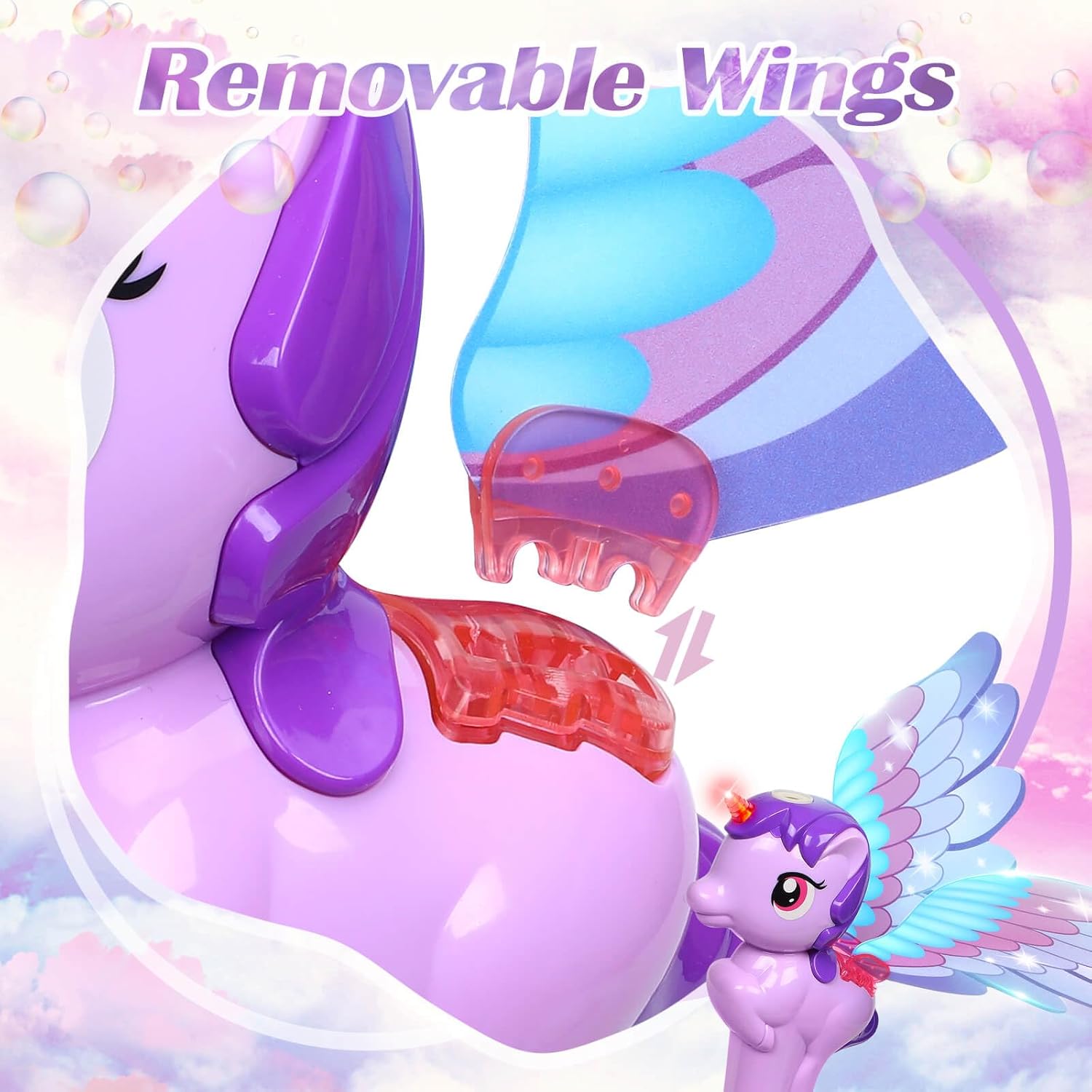 Unicorn Bubble Wand LED Wings Girls Party Outdoor Toy