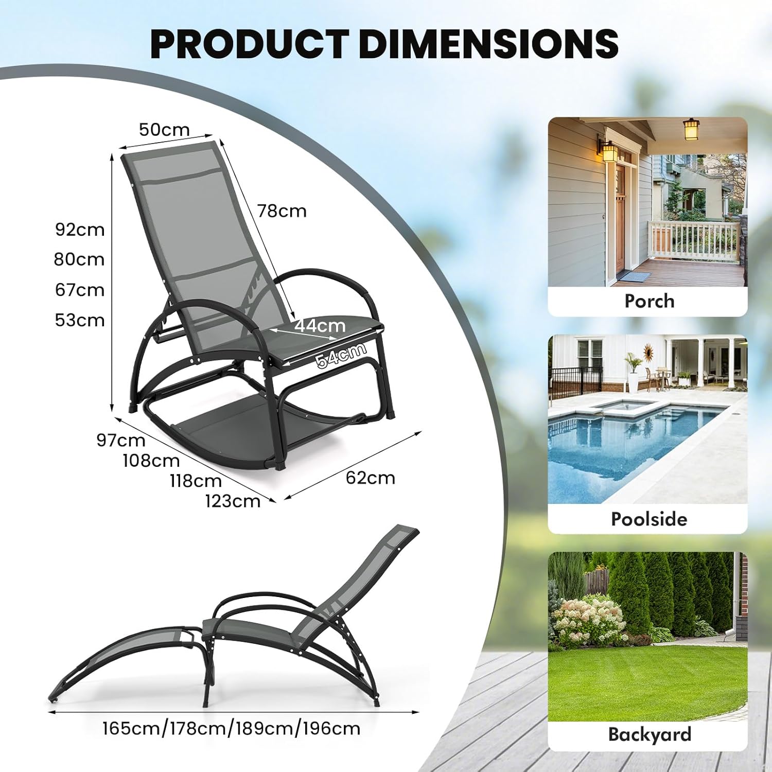 2 in 1 Garden Sun Lounger Rocking Chair Adjustable Grey