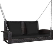 2 Seater Rattan Porch Swing Chair Cushions Pillows Black