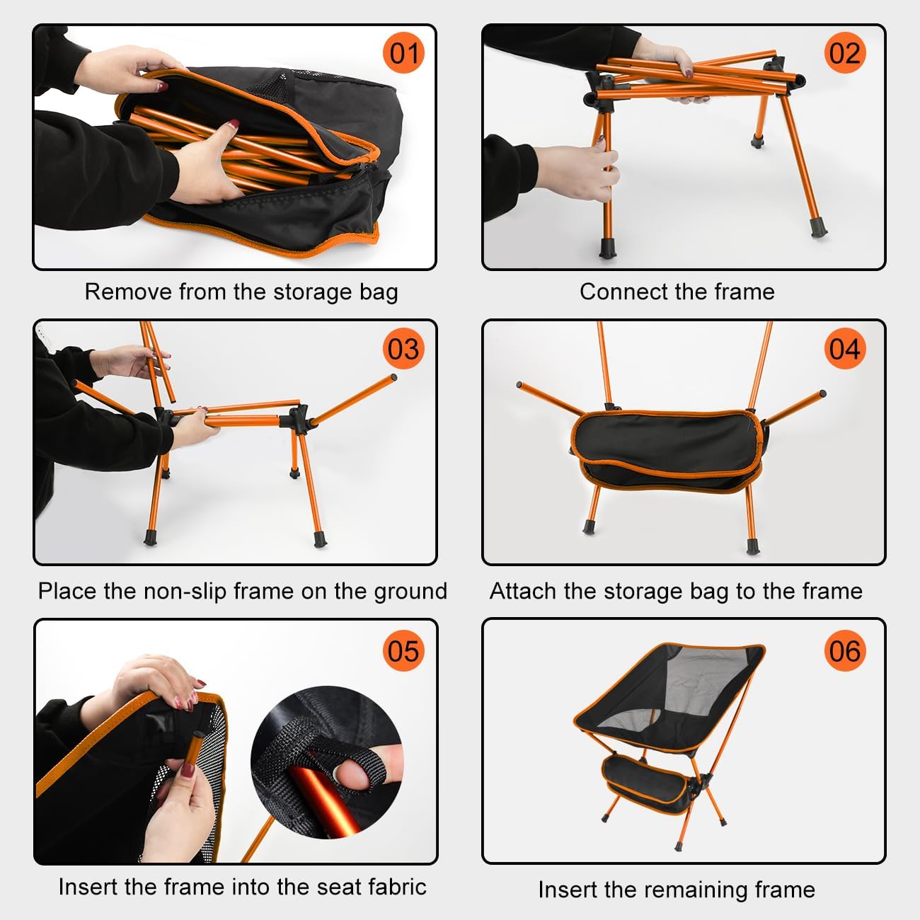 2 Pack Lightweight Folding Camping Chairs Portable Orange