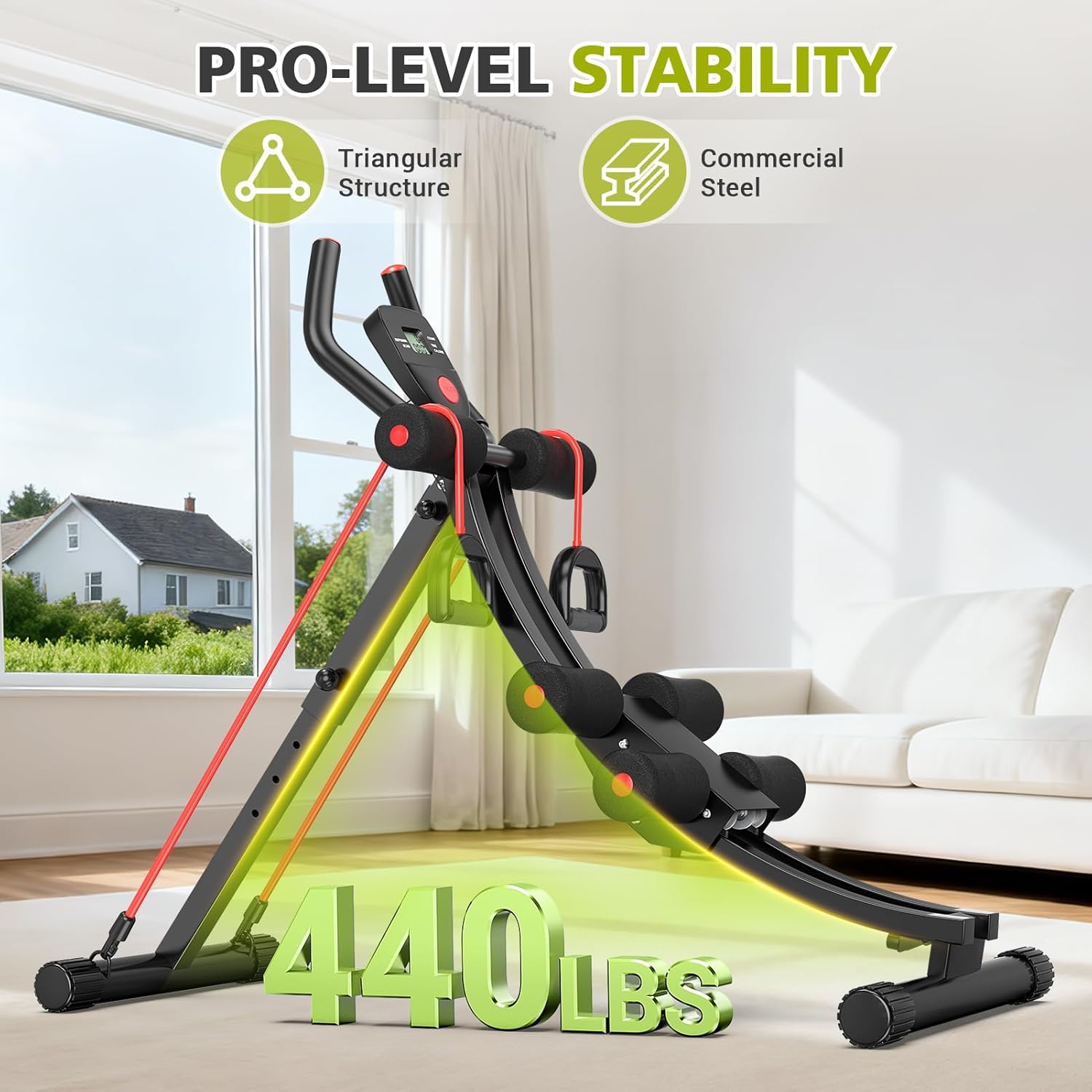Adjustable Ab Machine Foldable Core Trainer LCD 440lb Capacity