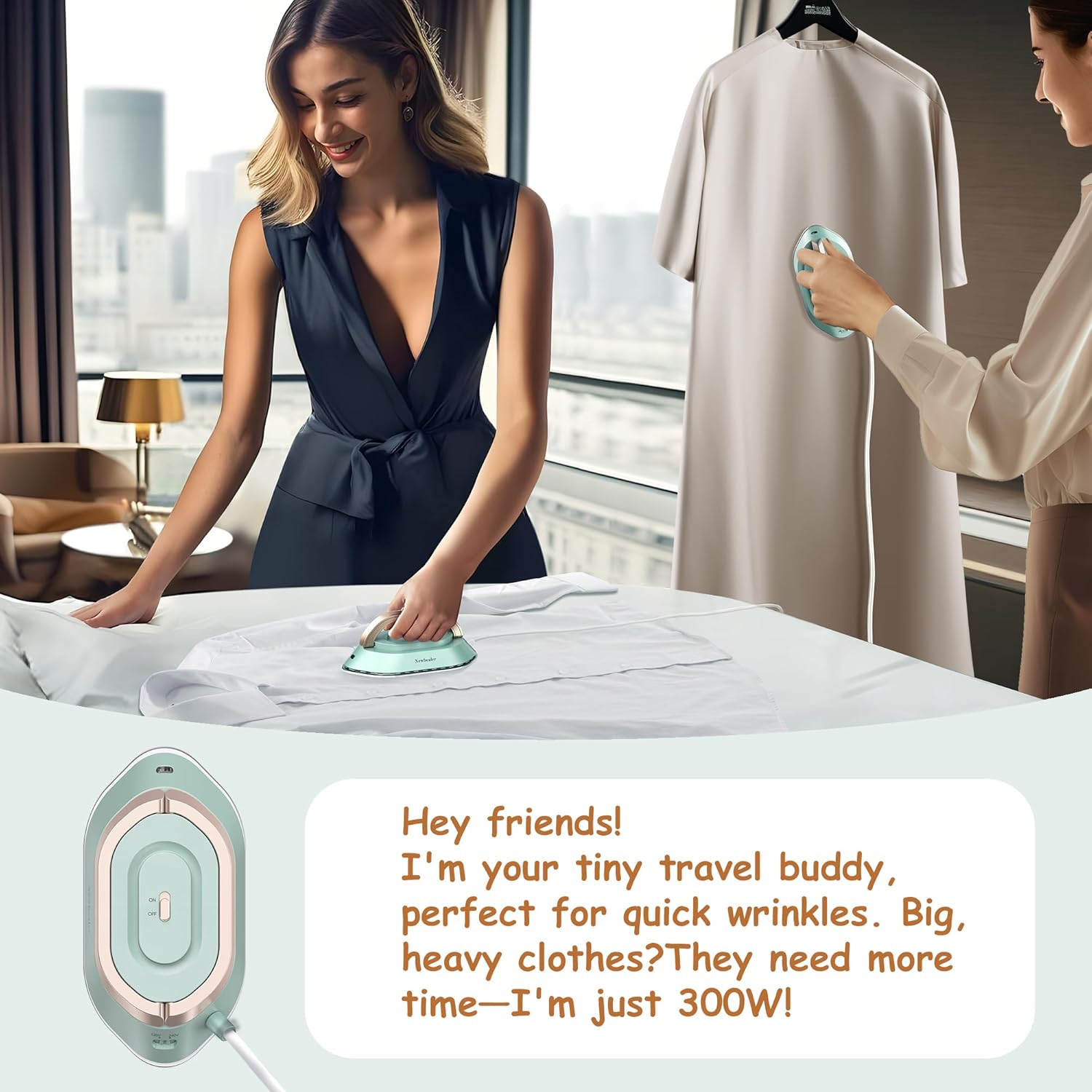 Mini Travel Iron Dual Voltage 300W Ceramic Soleplate Portable