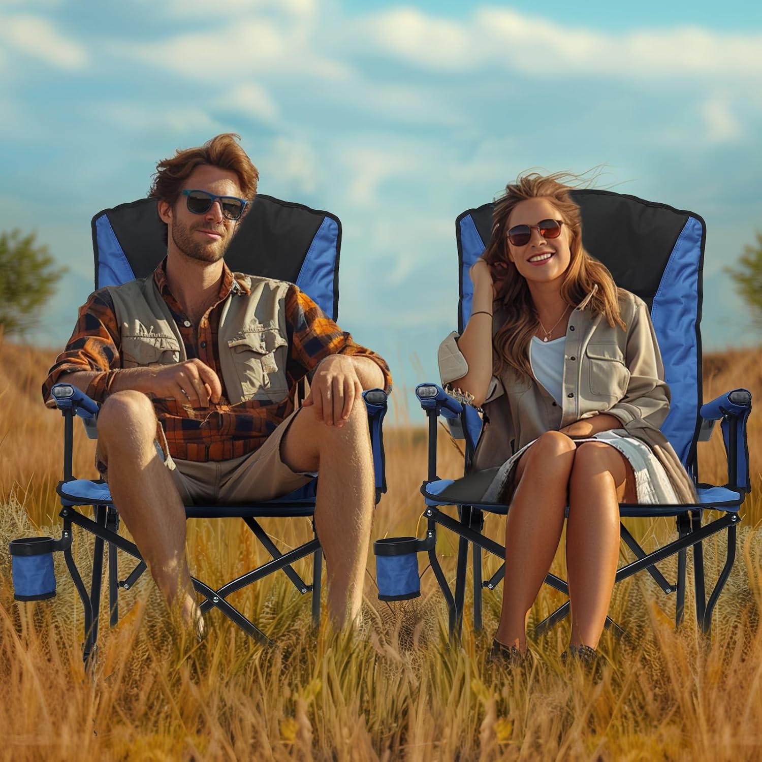 Adjustable Reclining Camping Chair with Lumbar Support Blue