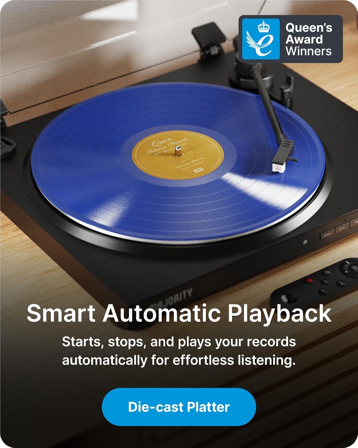 Fully Automatic Vinyl Record Player with Bluetooth 5.3, USB Recording & Remote