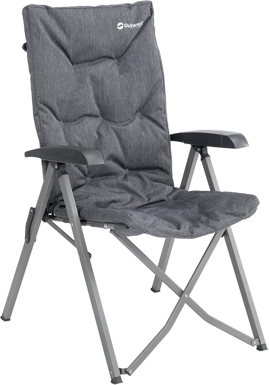 High Back Reclining Camping Chair 4 Position Padded Grey