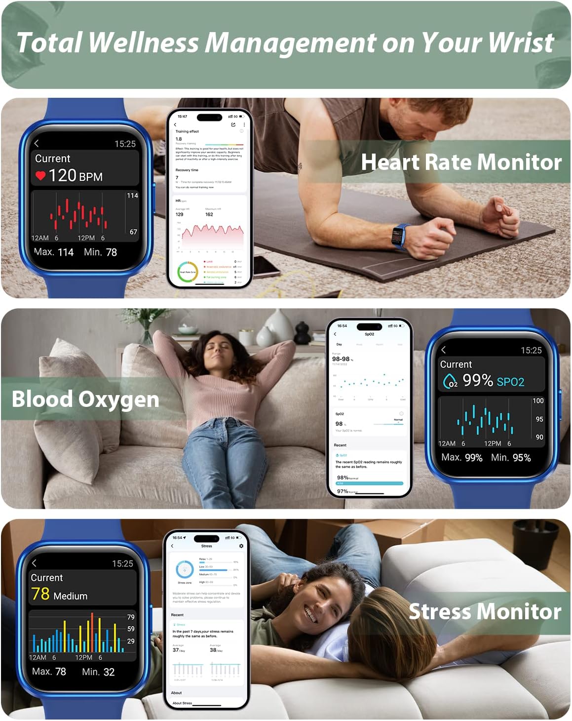 Smart Watch Bluetooth Calling Alexa 100 Sports Waterproof Fitness Watch