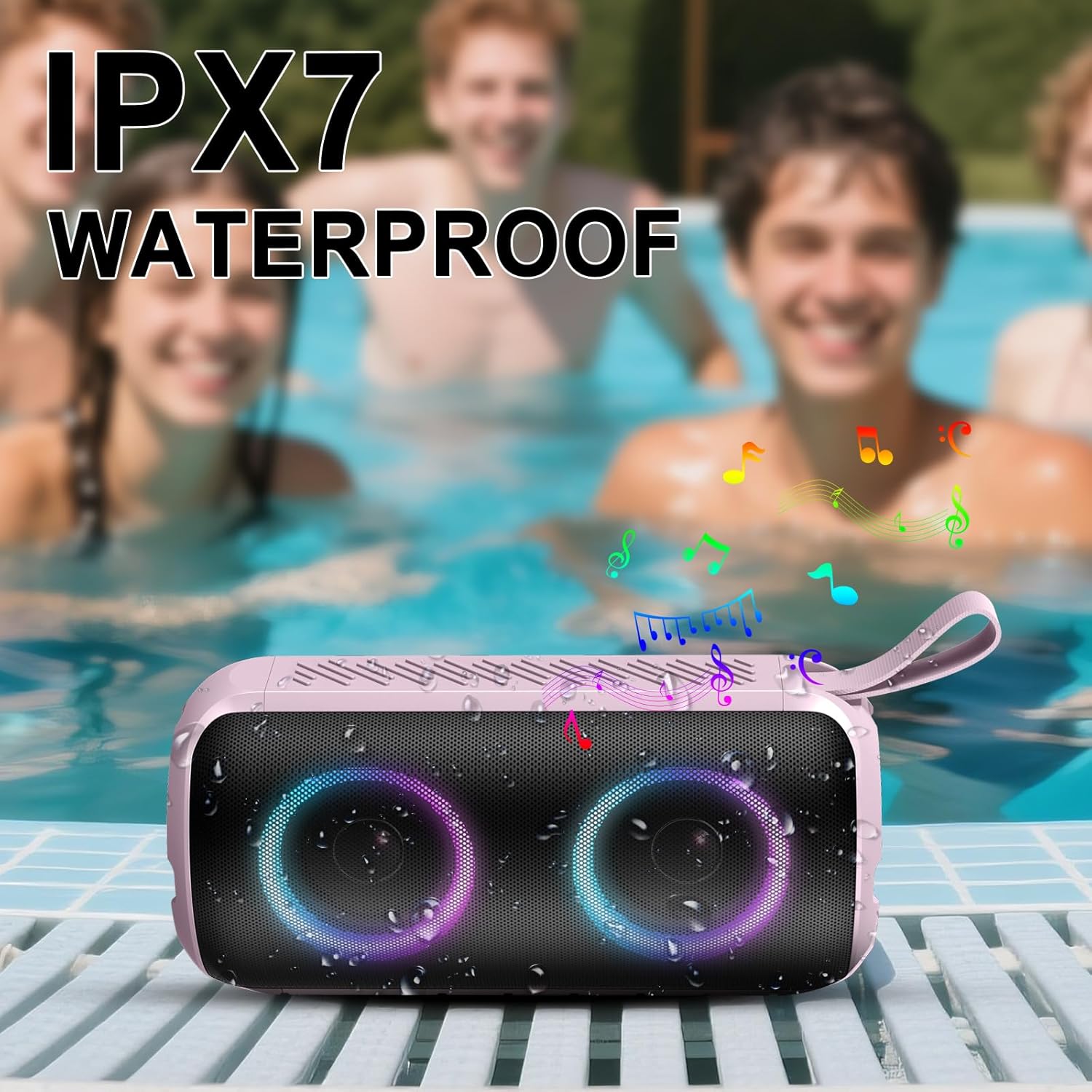 Portable Bluetooth Speaker Stereo Sound RGB Lights IPX7 Waterproof