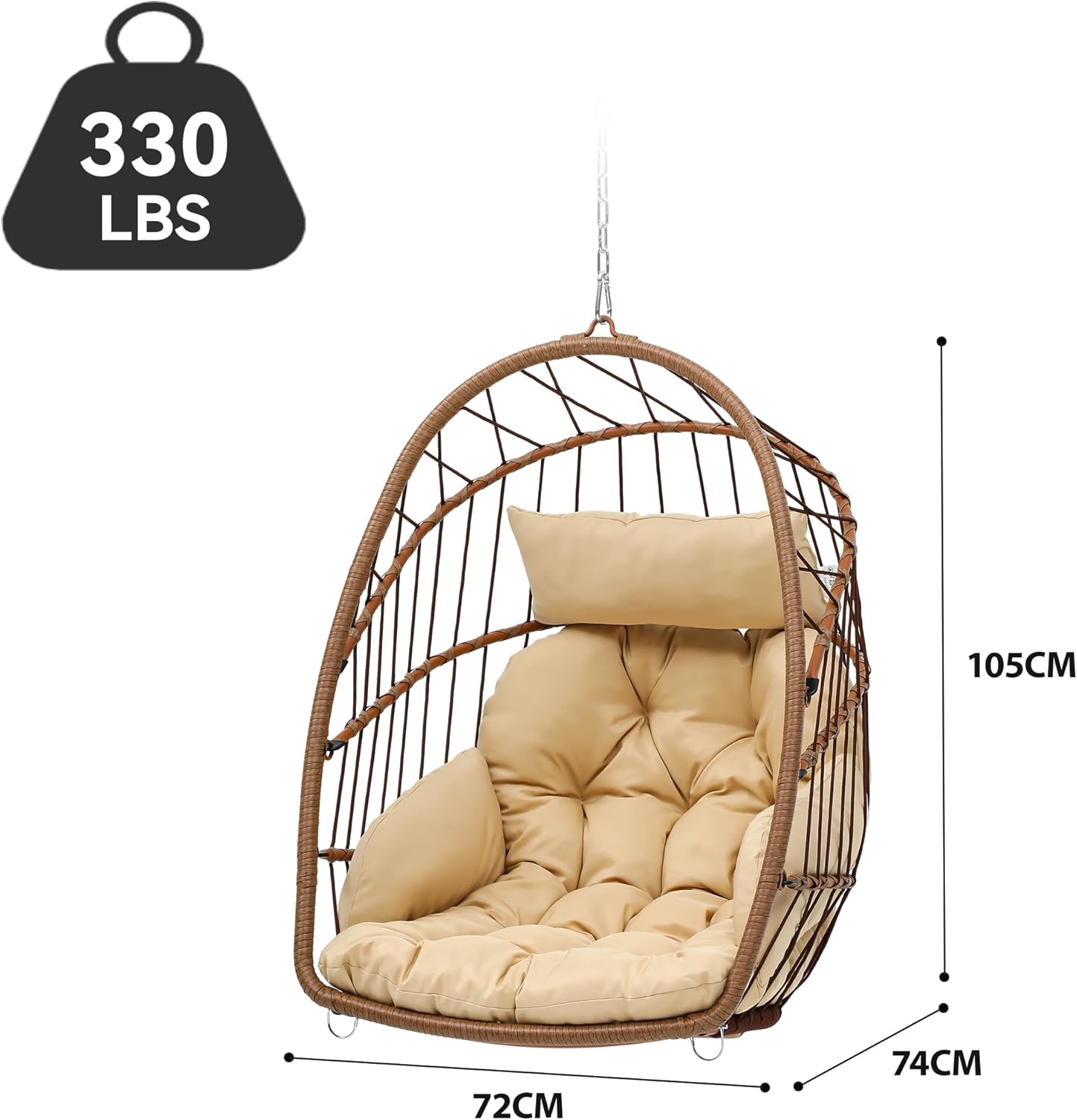 Rattan Hanging Egg Chair with Cushion Brown 72cm
