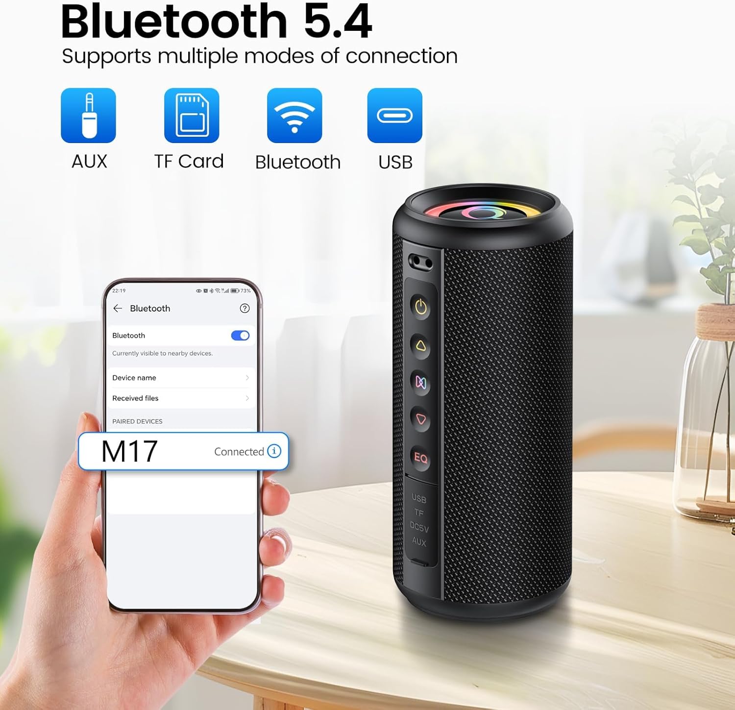 Portable Bluetooth Speaker 20W RGB Lights IPX7 Bass TWS