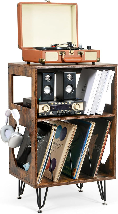 Rustic Record Player Stand with Vinyl Storage Cabinet Holds 160 Albums