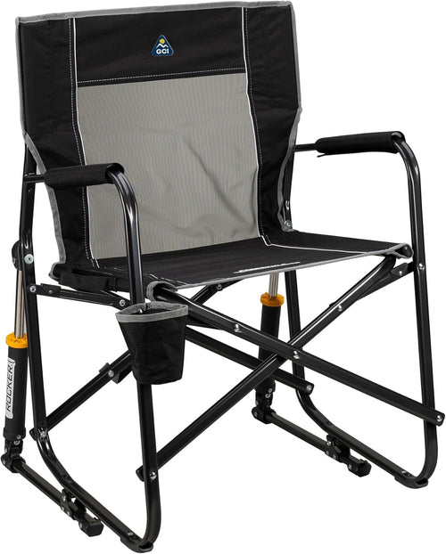 Portable Outdoor Rocking Chair with Beverage Holder Black