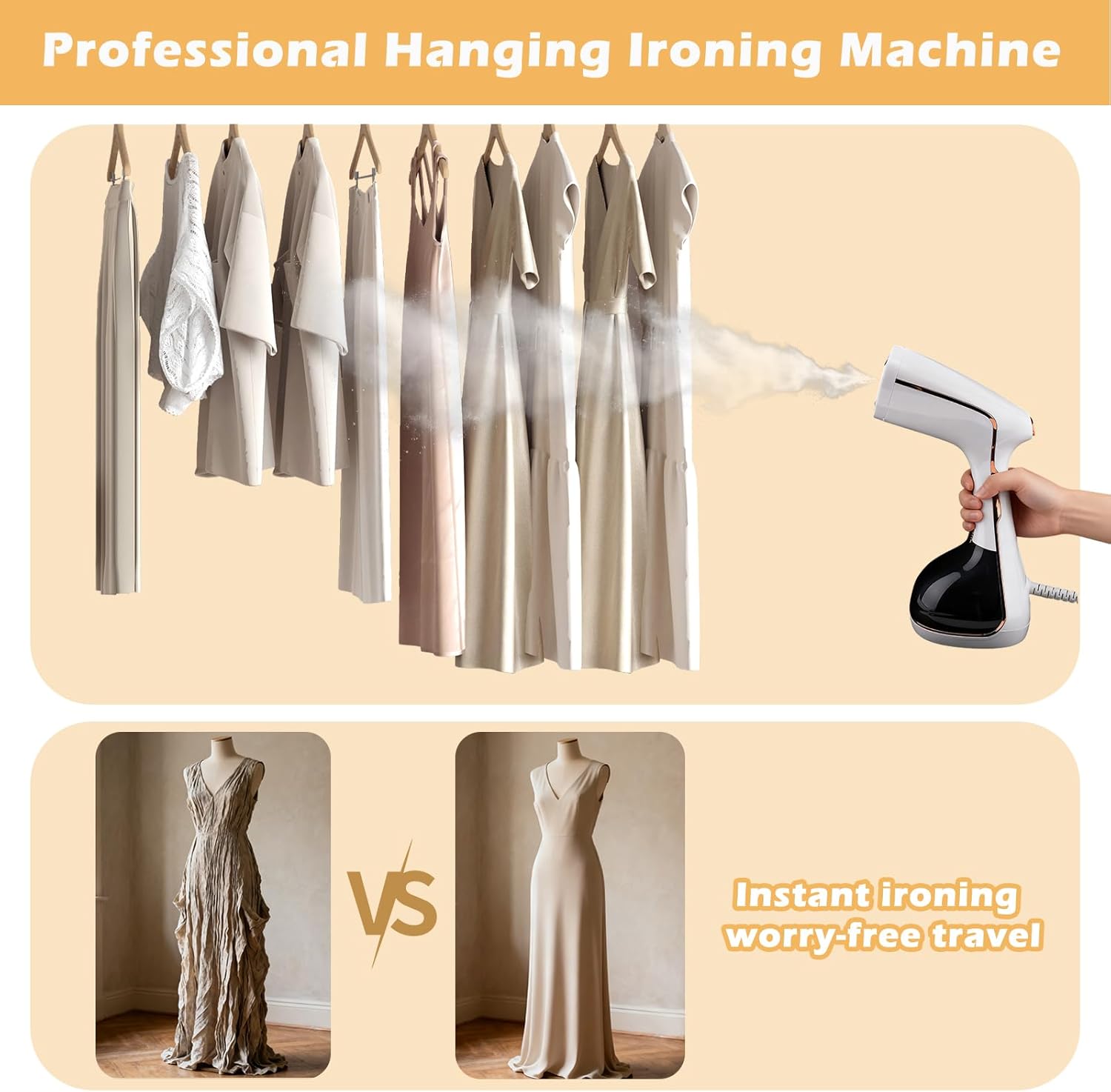 Handheld Clothes Steamer 1700W Fast Heat 320ml Tank 3 Modes