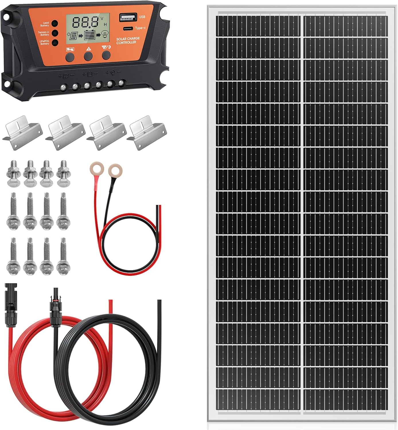 100W Solar Panel Kit N Type 30A Controller Z Mounts