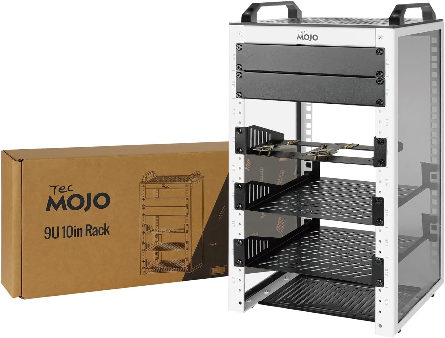 9U 10 Inch Mini Server Rack White with Shelves Panels