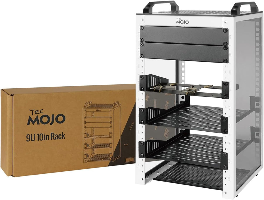 9U 10 Inch Mini Server Rack White with Shelves Panels