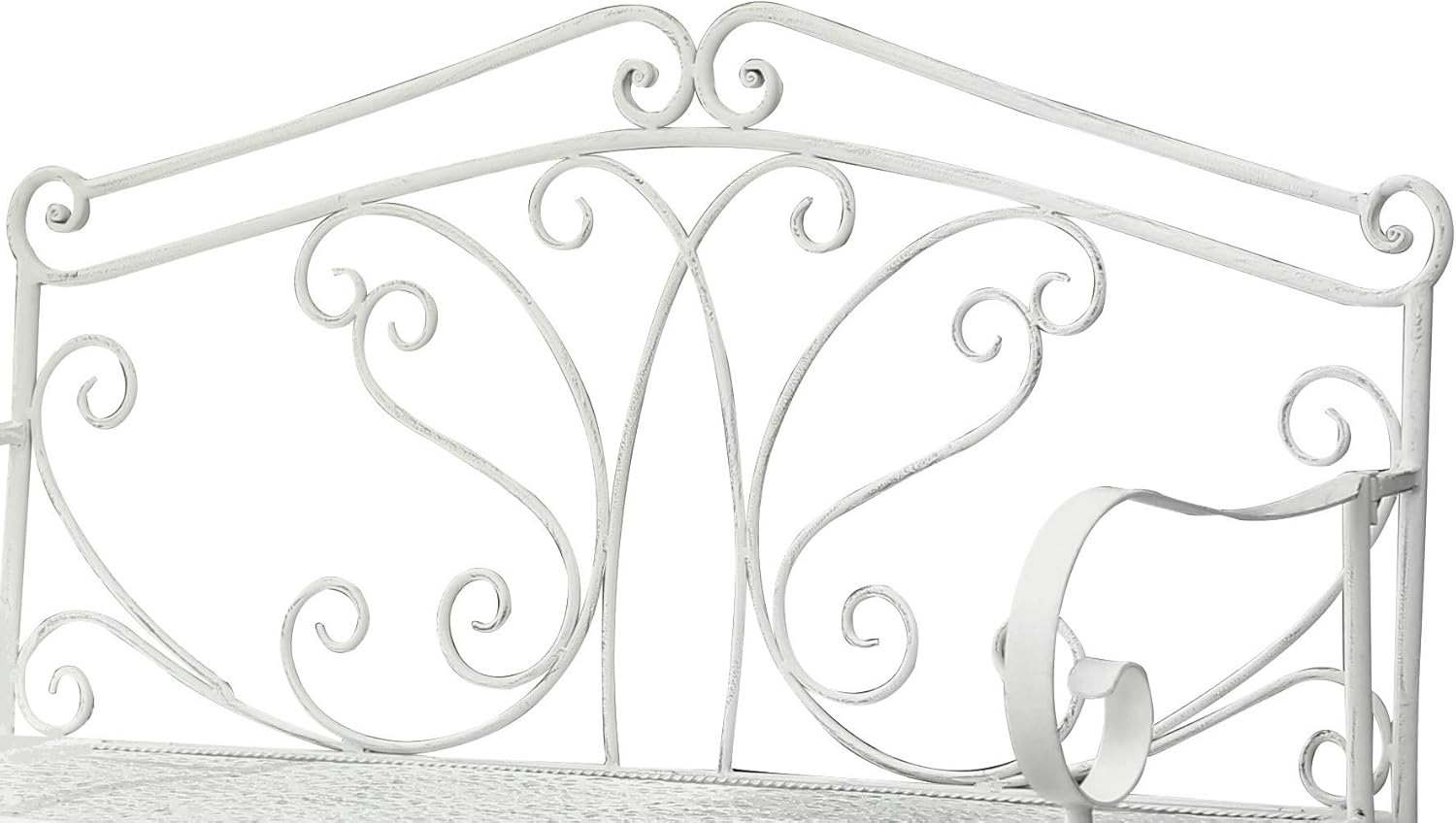 Foldable Metal Garden Bench Vintage Patio Seat White Iron