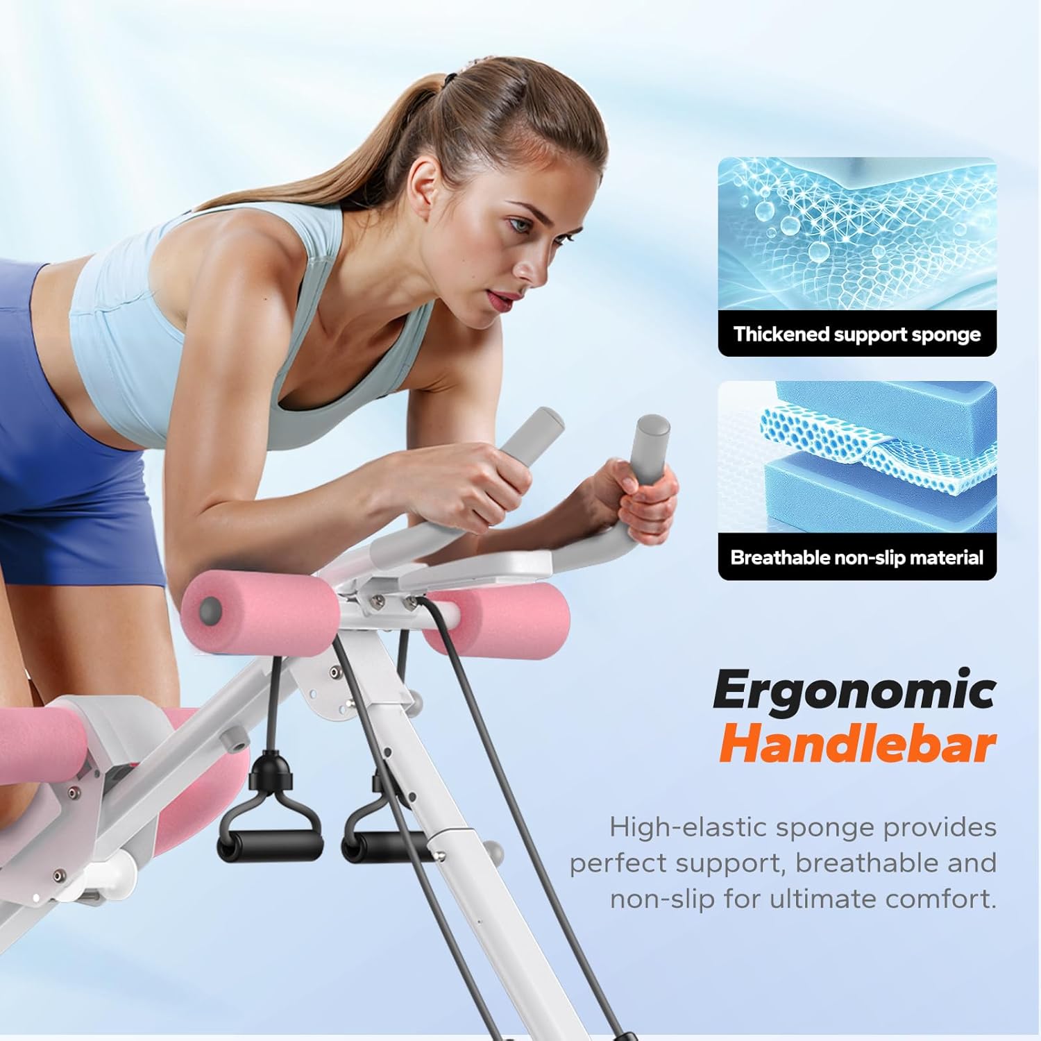 Foldable Ab Machine Adjustable Core Trainer Home Gym Pink