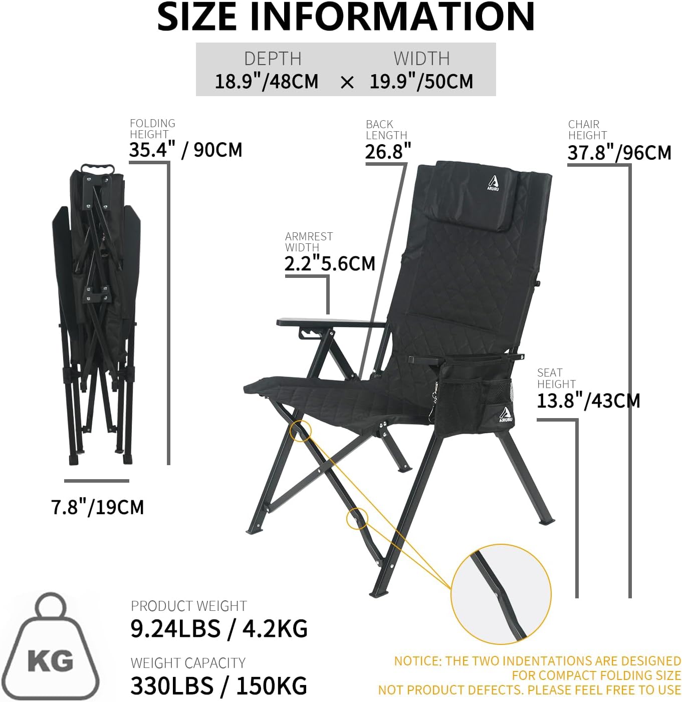 High Back Reclining Camping Chair 4 Position Black
