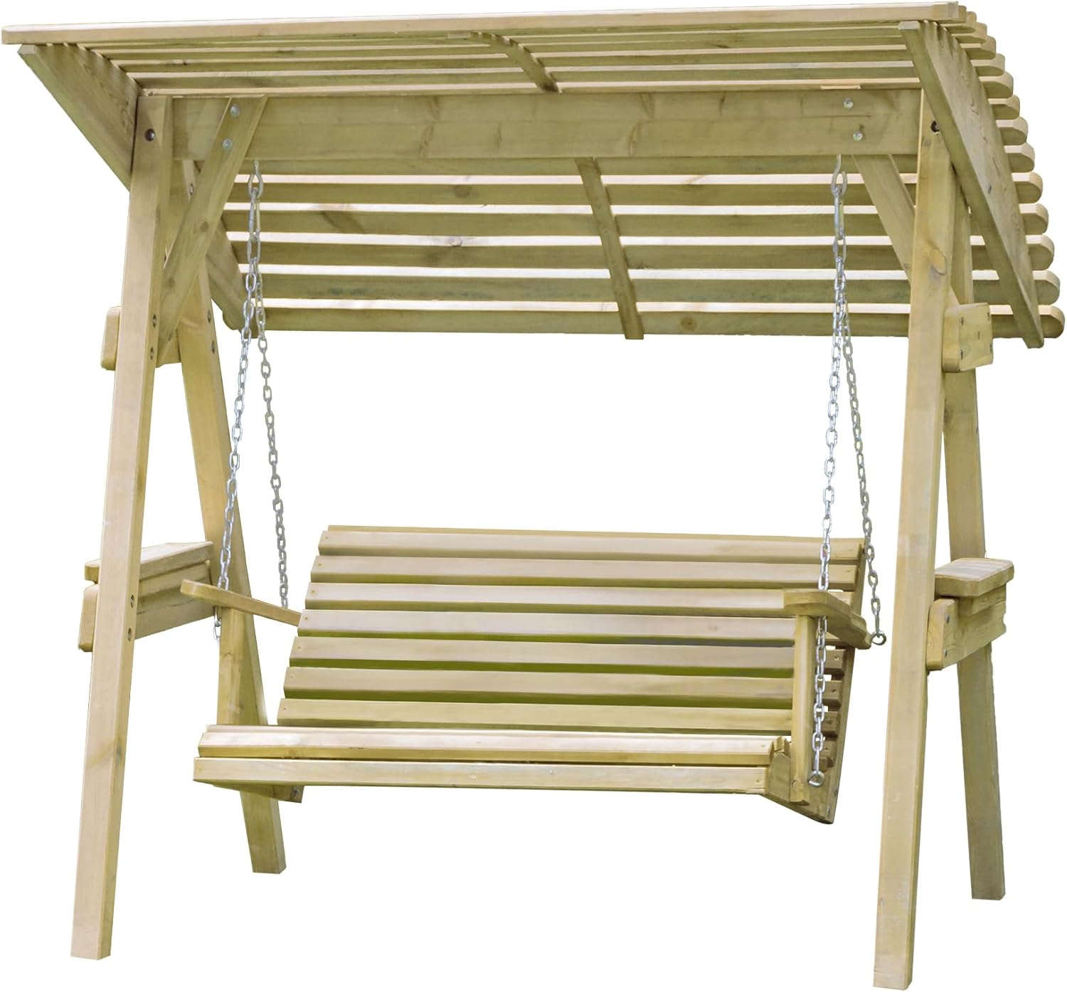 Wooden 2 Seater Garden Swing Seat with Canopy Shelves