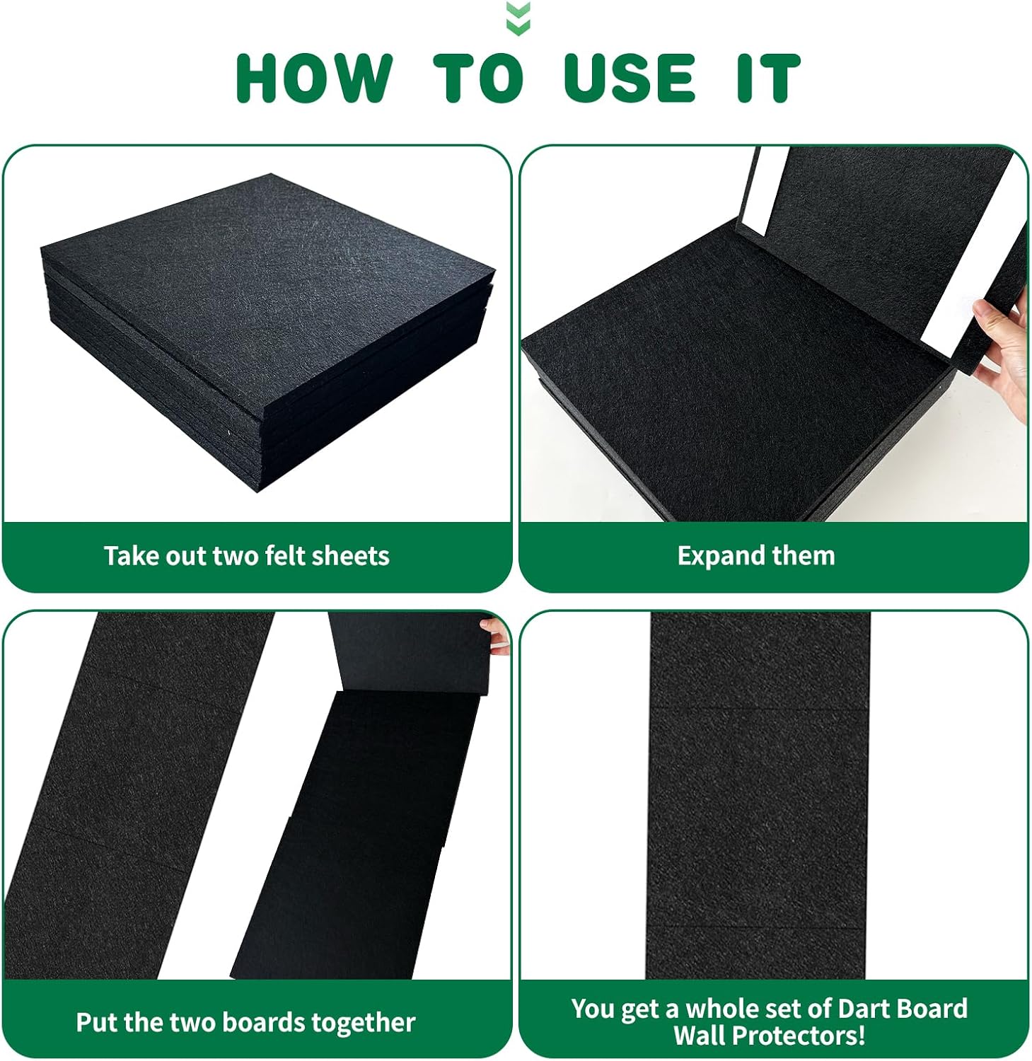 Dartboard Wall Protector Felt Tiles 6 Pack Self Adhesive Black