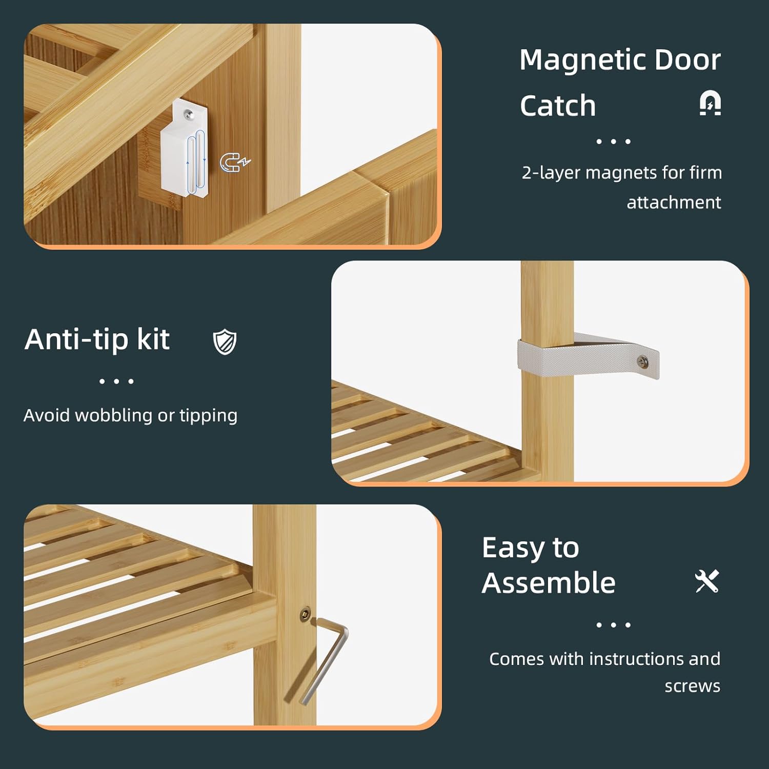 Bamboo Tall Storage Cabinet Natural Shelf Door Unit