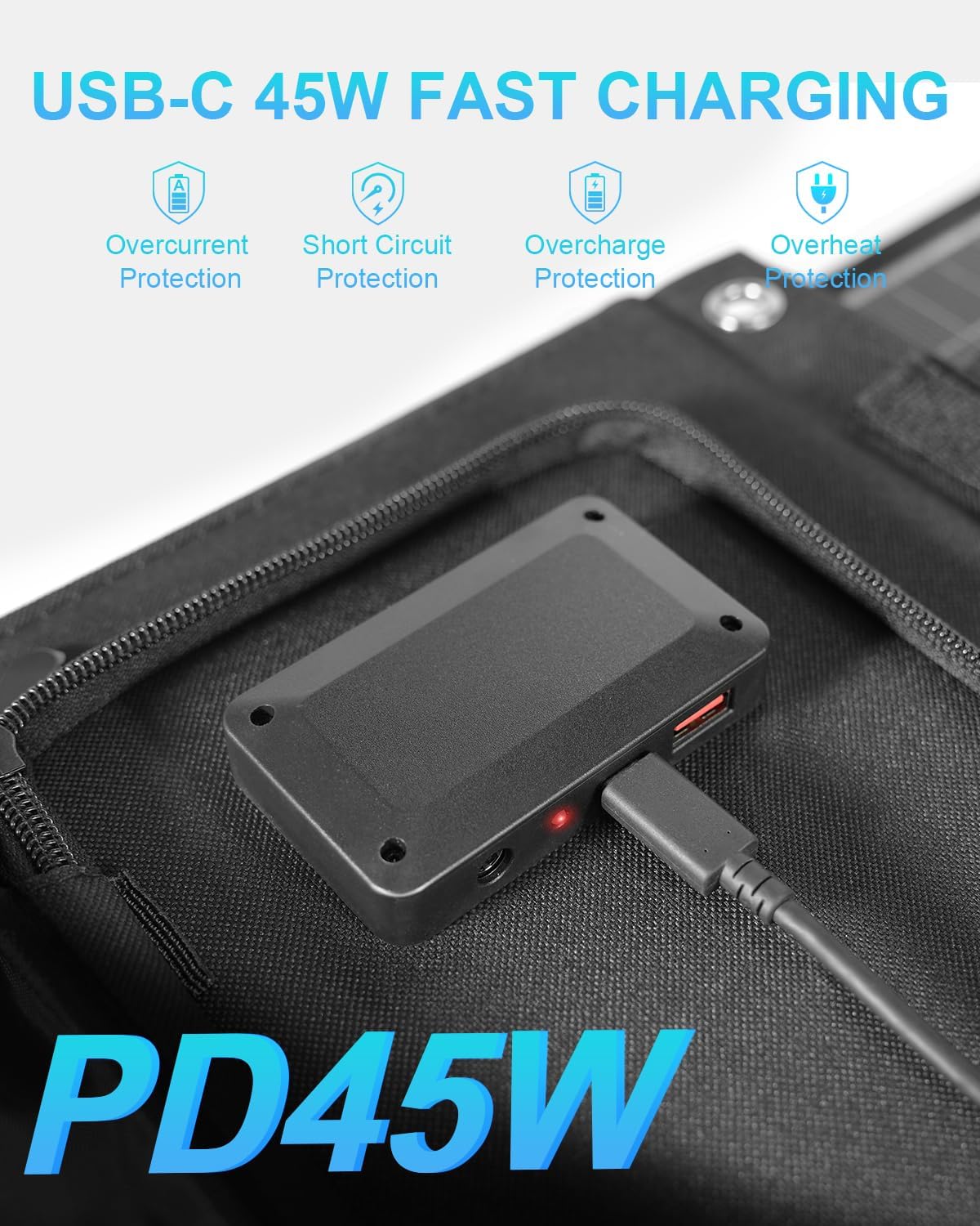 60W Foldable Solar Charger PD45W QC3 USB C DC Travel