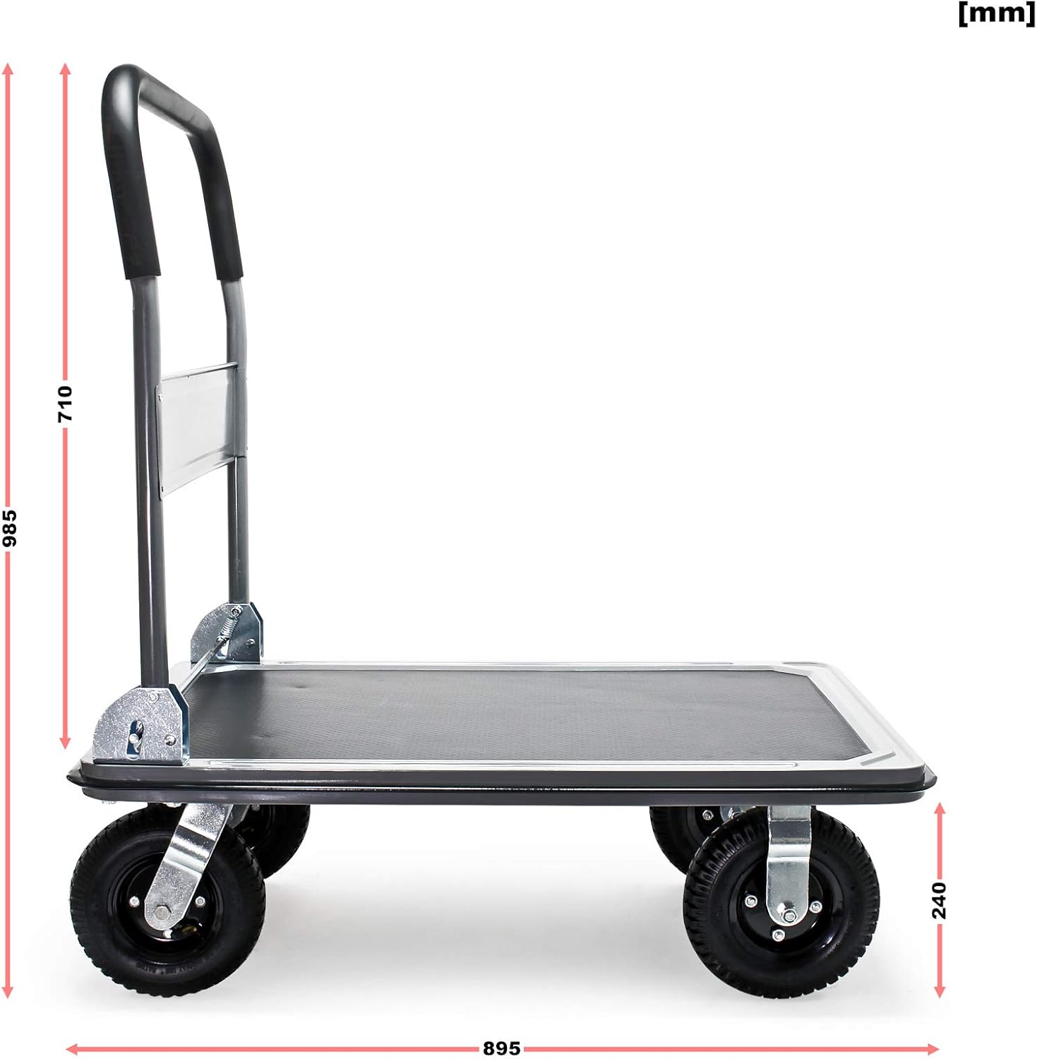 300KG Platform Trolley Pneumatic Tyres Foldable Handle