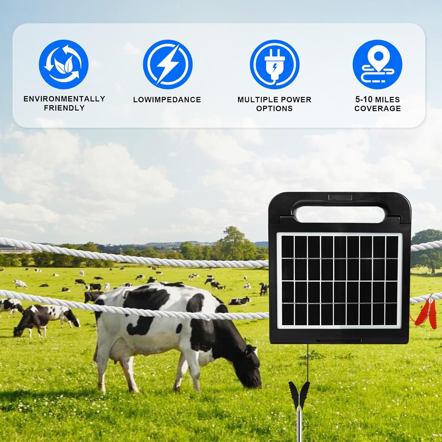 5KM Solar Electric Fence Charger 0.5J IP55 Energizer Kit