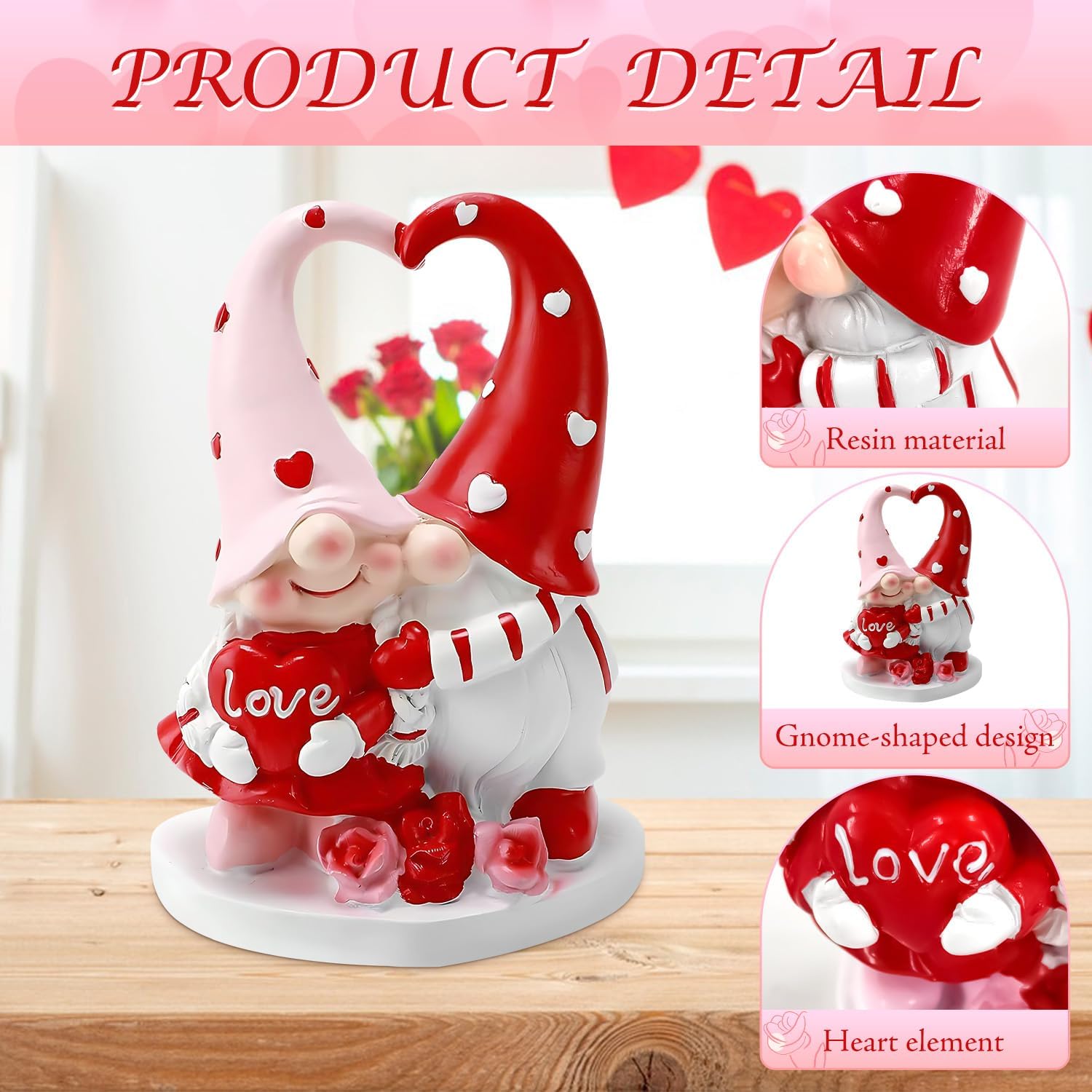 Valentines Couple Gnome Figurine Heart Resin Love Decor