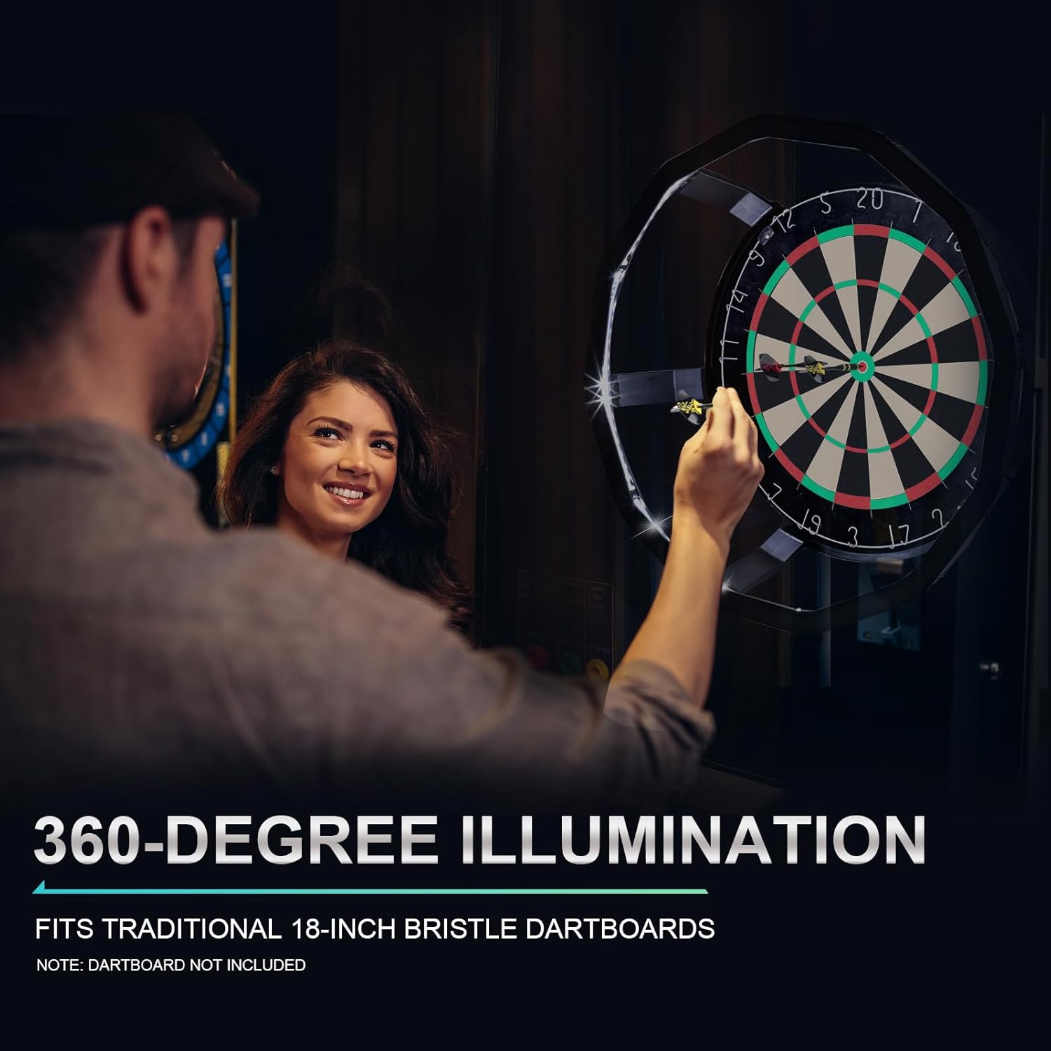 Dartboard LED Light 360 Illumination Adjustable Brightness 18in