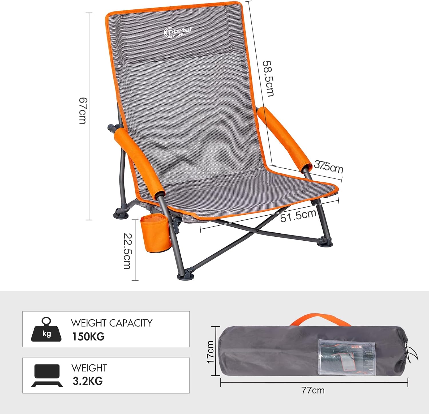 Low Beach Chairs 2 Pack Folding Lightweight Cup Holder Seats