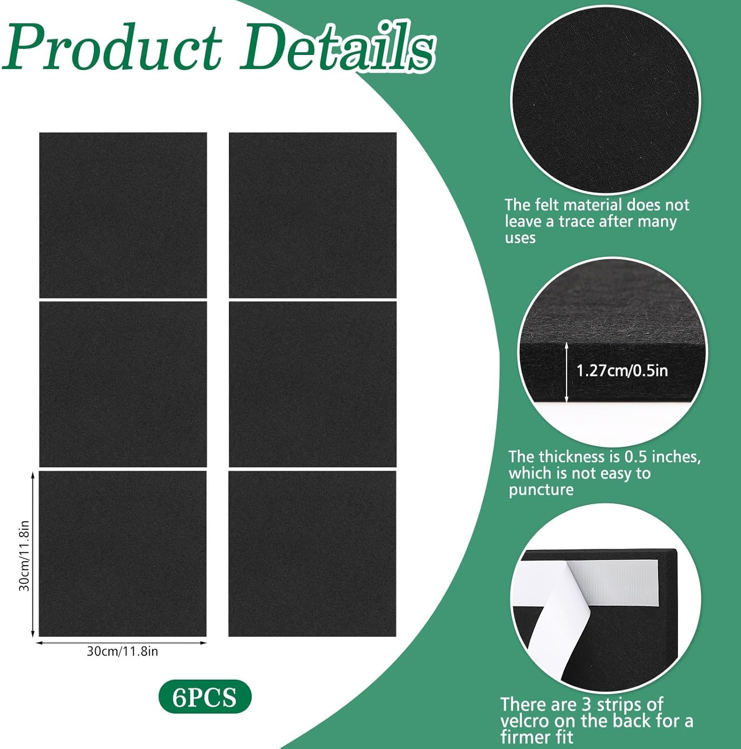 Felt Dartboard Wall Protector Tiles Self Adhesive 6 Pack 30cm