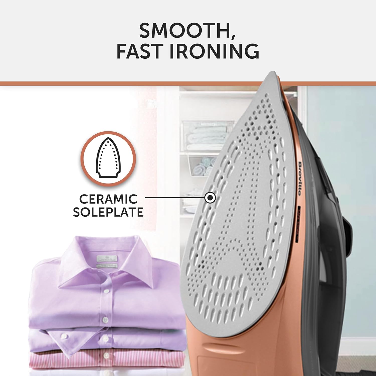 2600W Steam Iron 190g Steam Shot Ceramic Soleplate Auto Shut Off