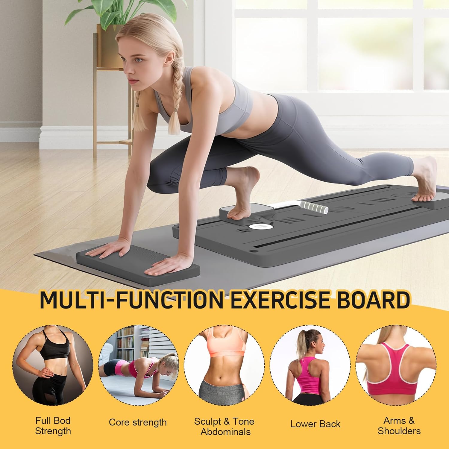 Foldable Pilates Board Reformer Ab Roller Workout Machine