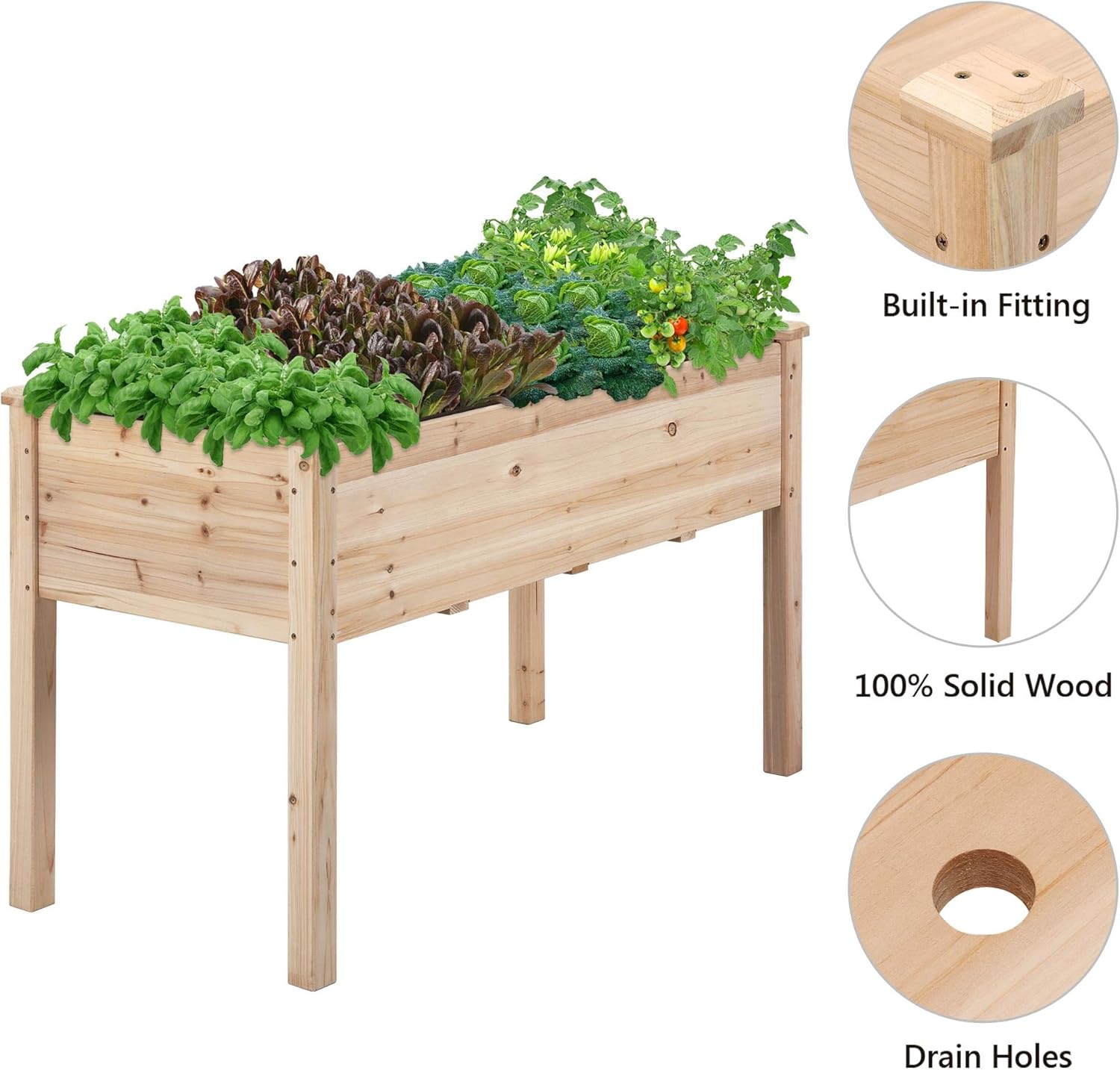 Wooden Raised Garden Planter 120cm Elevated Herb Vegetable Bed