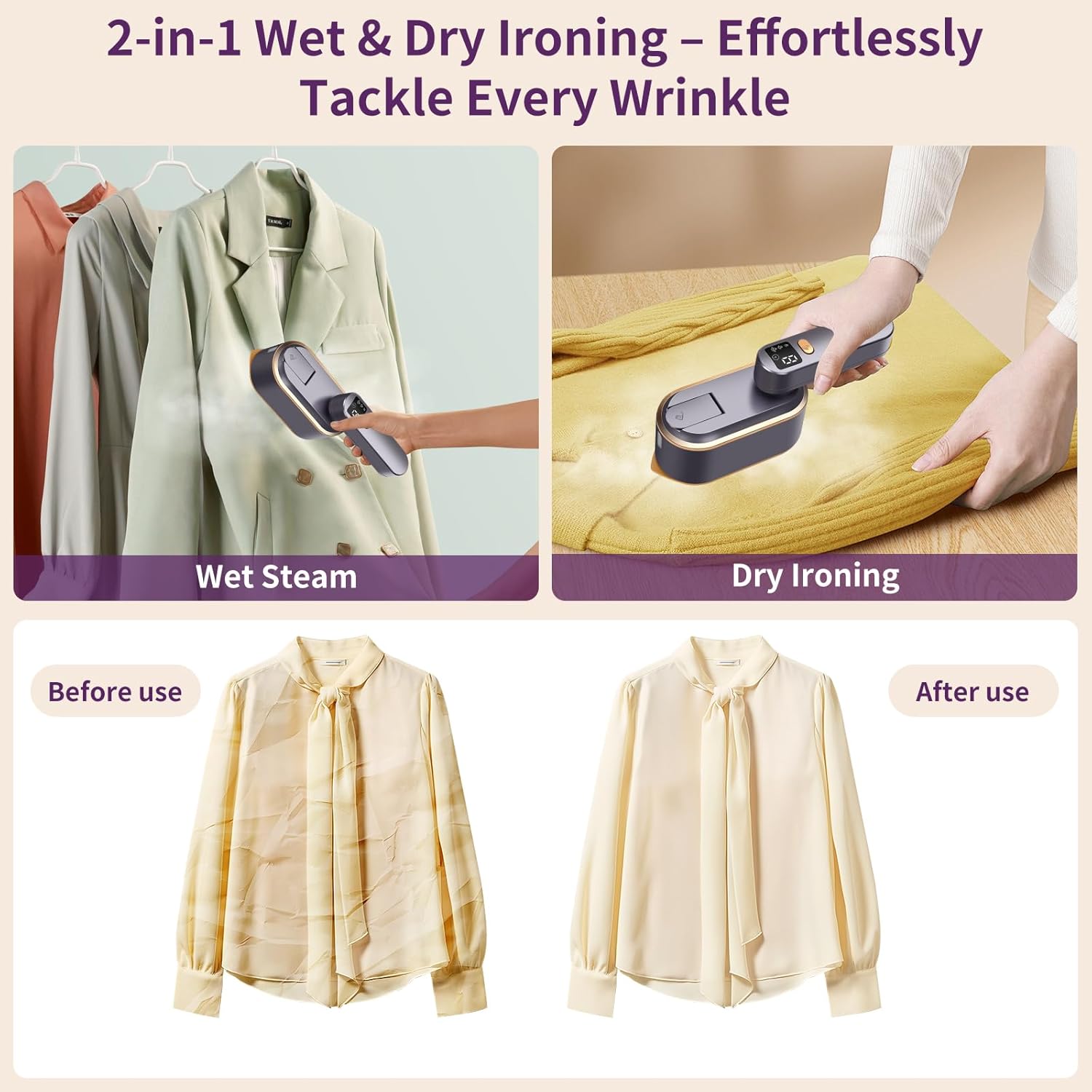 Travel Garment Steamer 1200W 10s Fast Heat LED 2in1 Foldable Iron