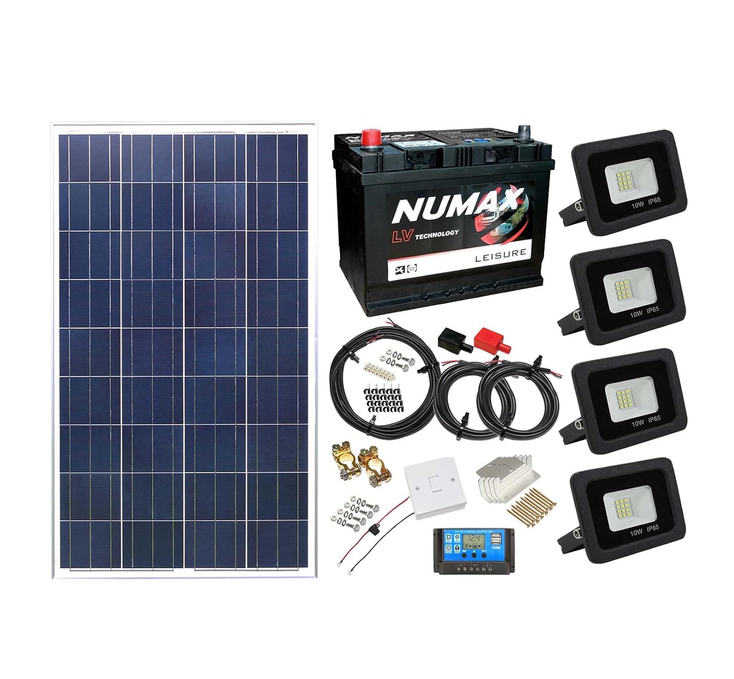 100W Solar Lighting Kit Shed Garage Off Grid 4 Floodlights
