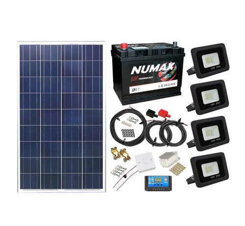 100W Solar Lighting Kit Shed Garage Off Grid 4 Floodlights