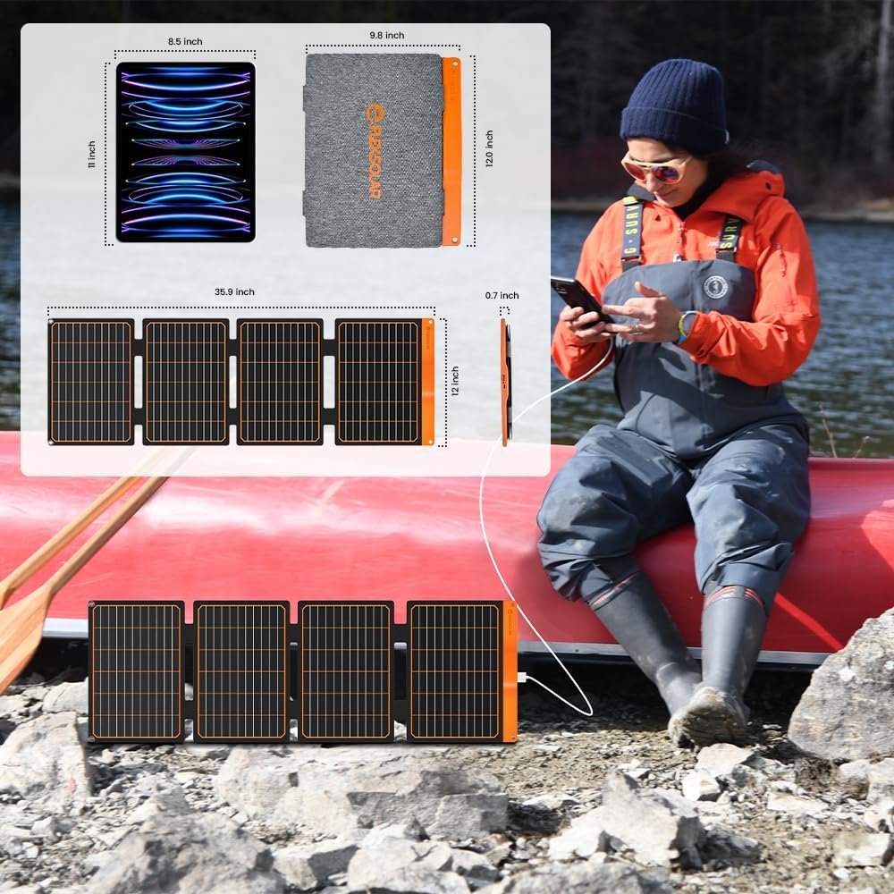 40W Foldable Solar Panel USB C USB A Portable Charger Camping